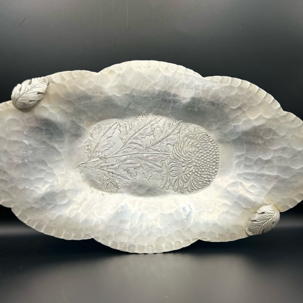 Vintage Continental 150 bucks hand wrought aluminum serving tray ￼